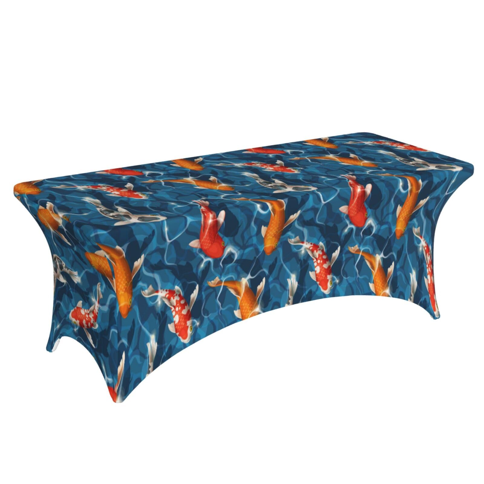 Famame Underwater Crap Fish Rectangular Fitted Tablecloth- 6Ft Stretch Spandex Table Covers Patio Design Tablecloths for Wedding Banquet Party (72Lx30Wx30H)