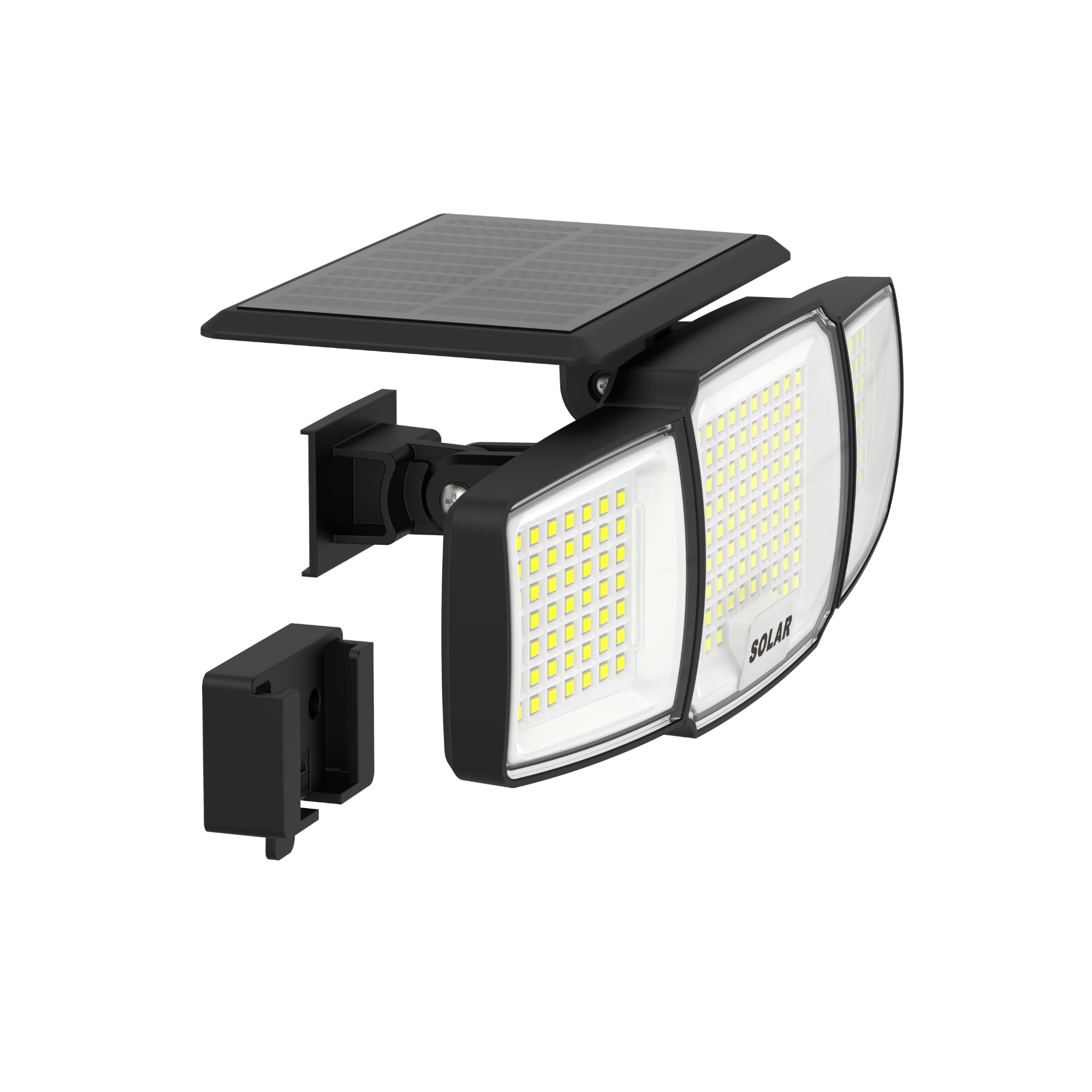 Pack Focos Solares Exterior con Sensor de Movimiento Microondas - Lámpara de Pared con 3 Cabezales Ajustables - 800 Lúmenes, IP65 Impermeable, Luz Fría 6500K para Jardín, Garaje y Patio (4)