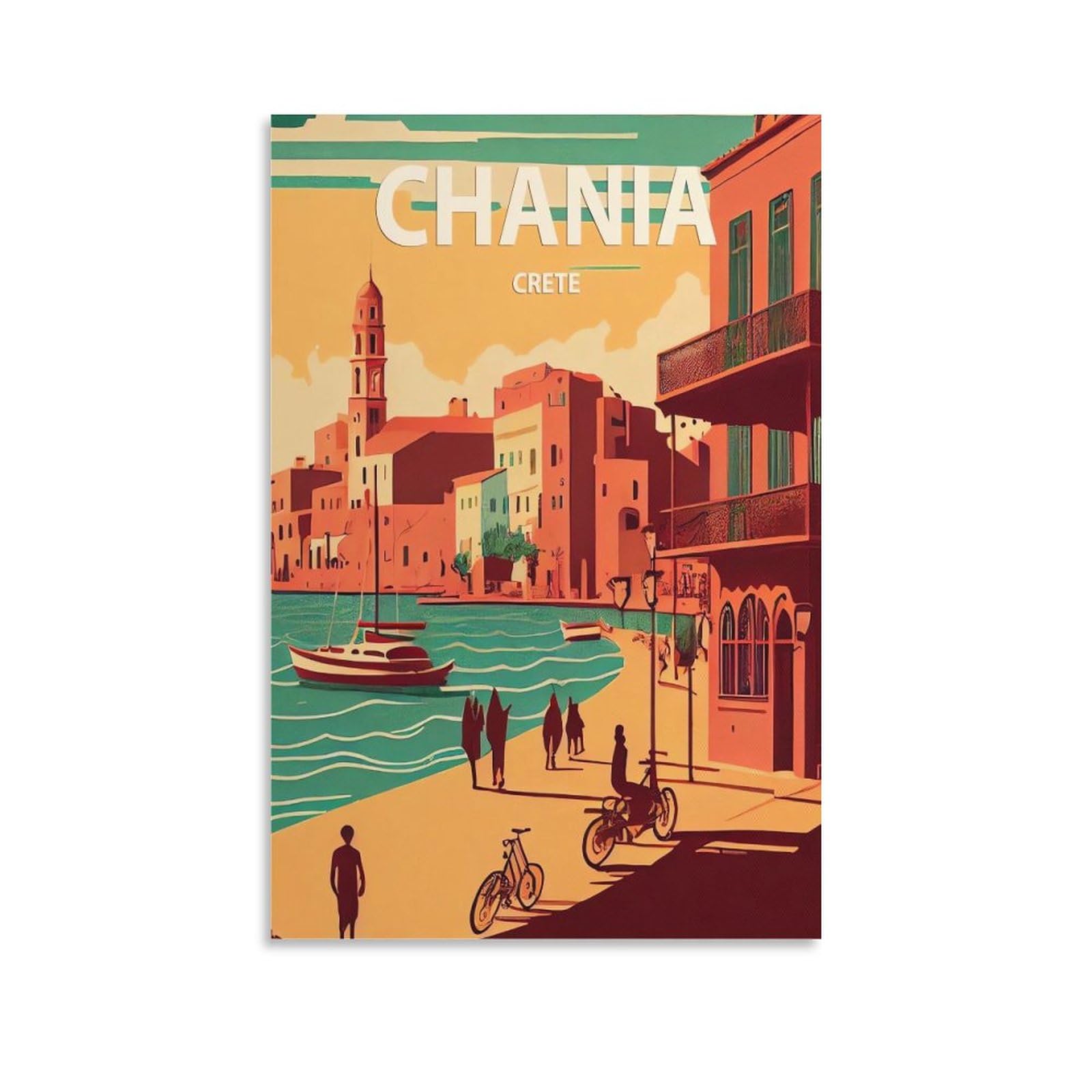 Orbana Unframe-Style Chania Crete Vintage Travel Posters Landscape 08X12inch(20X30cm) Canvas Print For Living Room, Bedroom, Dorm, Home, Office Wall Decoration