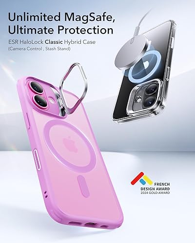 Vista 493 de ESR - Funda para iPhone 15 compatible con MagSafe, funda protectora de grado militar con soporte integrado, cubierta trasera resistente a