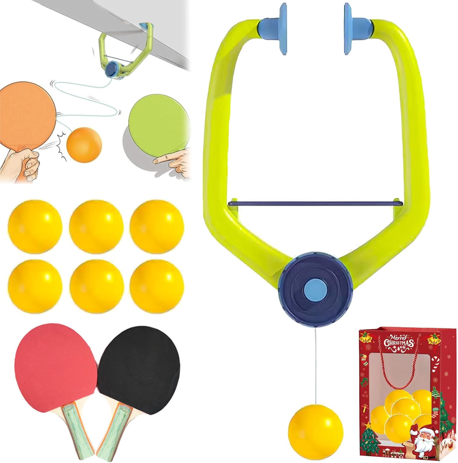 2026 Upgrade Door Plinking Game, Adjustable Door Pong Game for Kids with 2 Racket & 6Balls, Hanging Table Tennis Trainer Set, Improve Hand-Eye Coordination for Outdoor Indoor Active Game