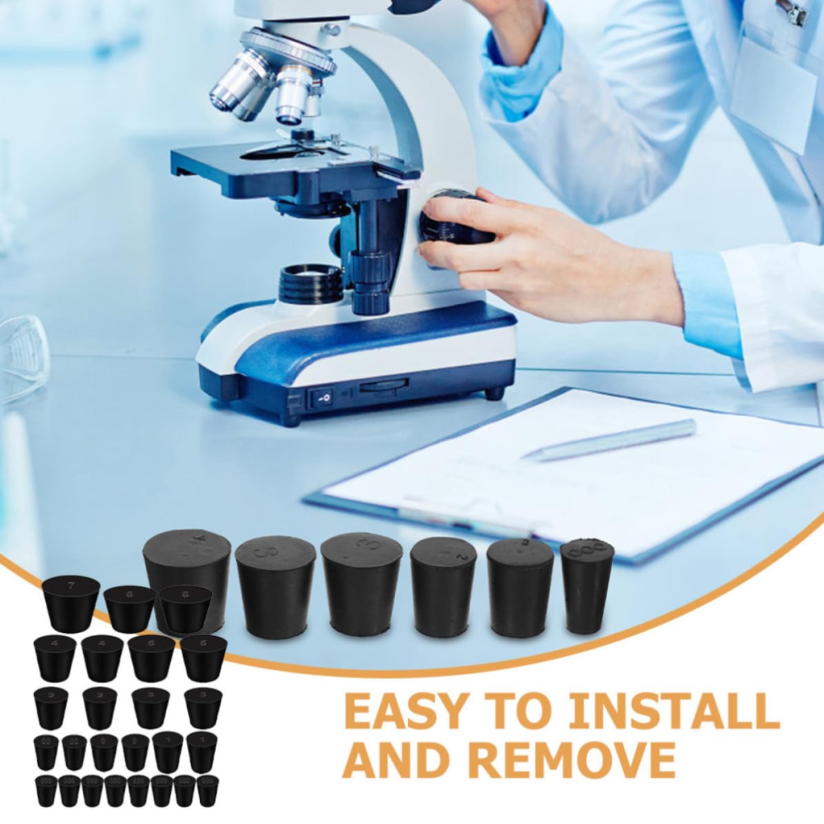 VANZACK 75 Piezas Tapón de Goma Maciza Negro Cónico para Laboratorio, 10