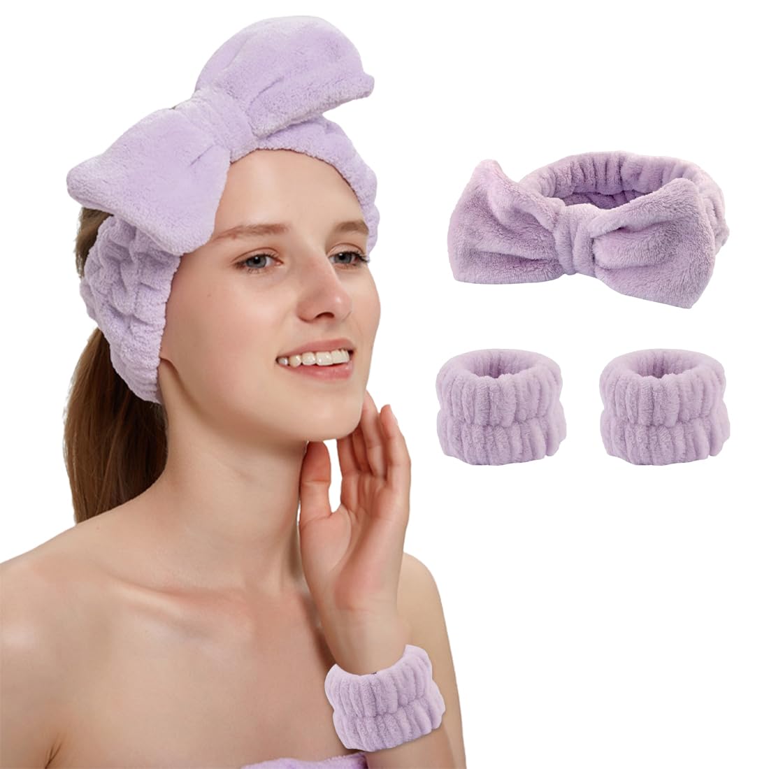3 Pz Fascia Capelli Spugna Fascia Spa con Braccialetto per il Trucco, Polsini Skincare Spa, Skincare Accessori in Microfibra, Fascia Capelli Donna Trucco, per Lavaggio Viso, Doccia, Terme(Grigio