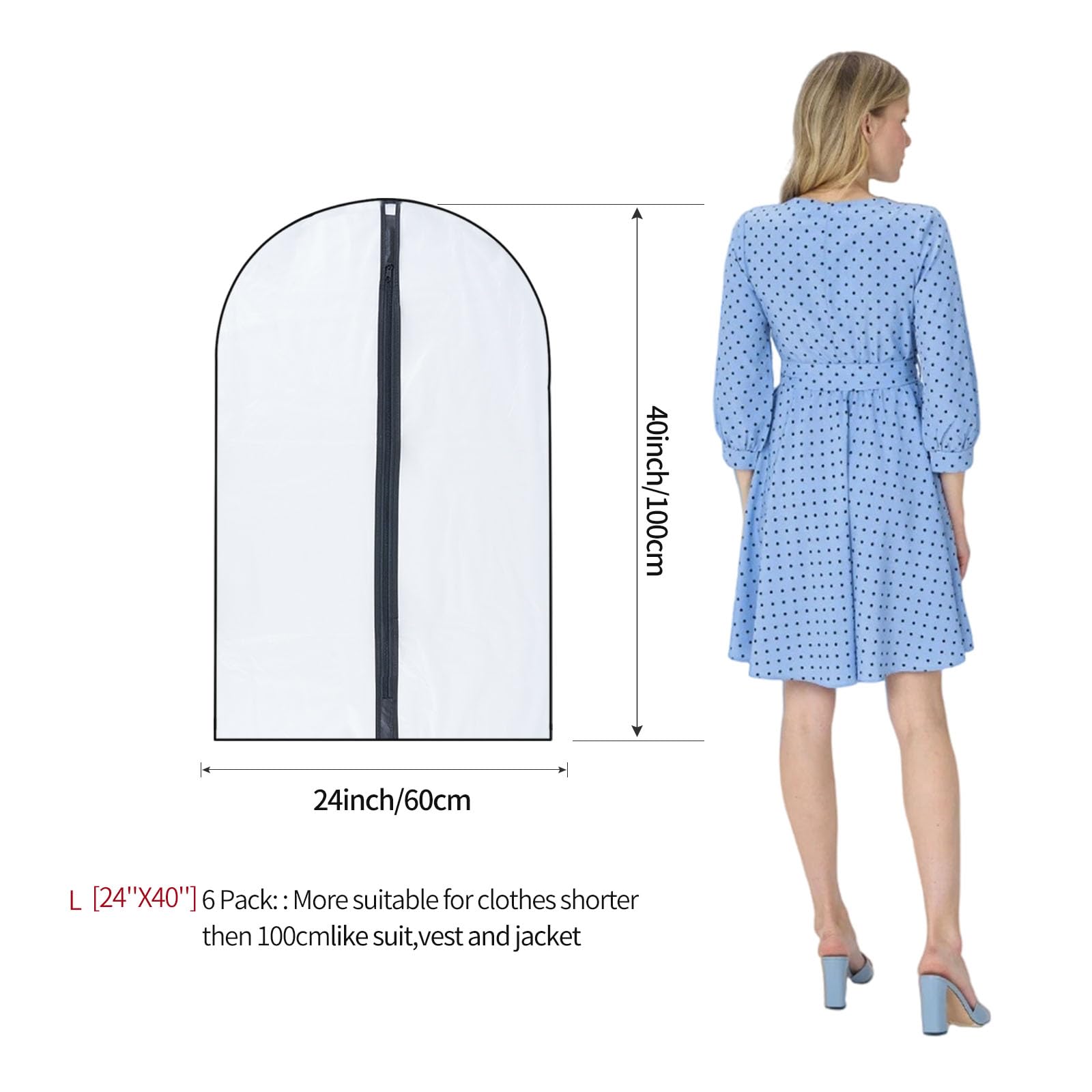 Garment Bags Dustproof Clothes Covers PEVA translucent cover 6 pieces 60 * 100cm black Mite-proof, waterproof - Image 2