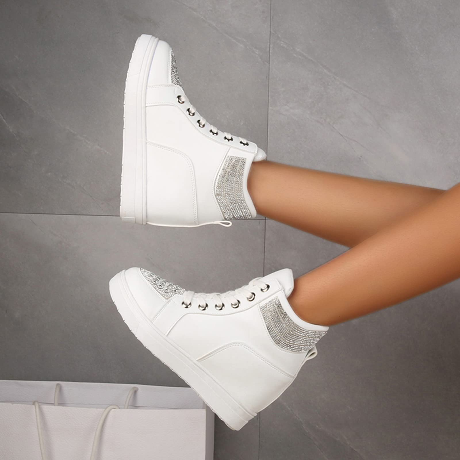 1 Classe Sneakers Interne Moda Scarpe da Ginnastica da Donna con Lacci e Strass di Colore Scarpe da Pioggia Tacco