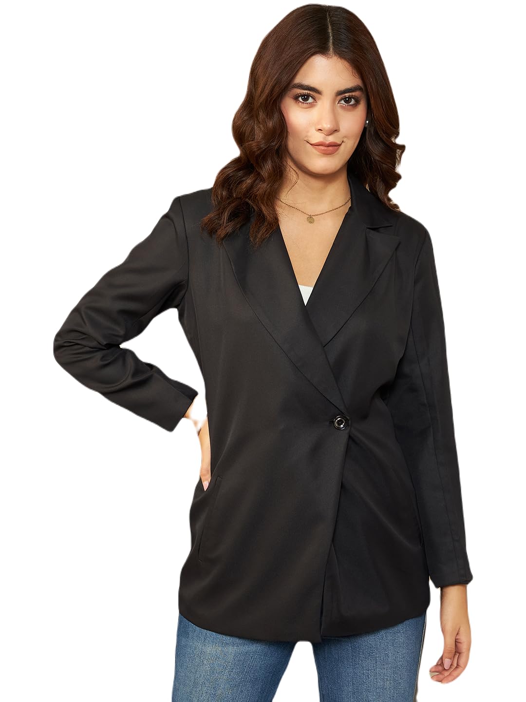 kassually Black Notched Lapel Long Sleeve Regular Fit Single Breasted Blazer-picture-11