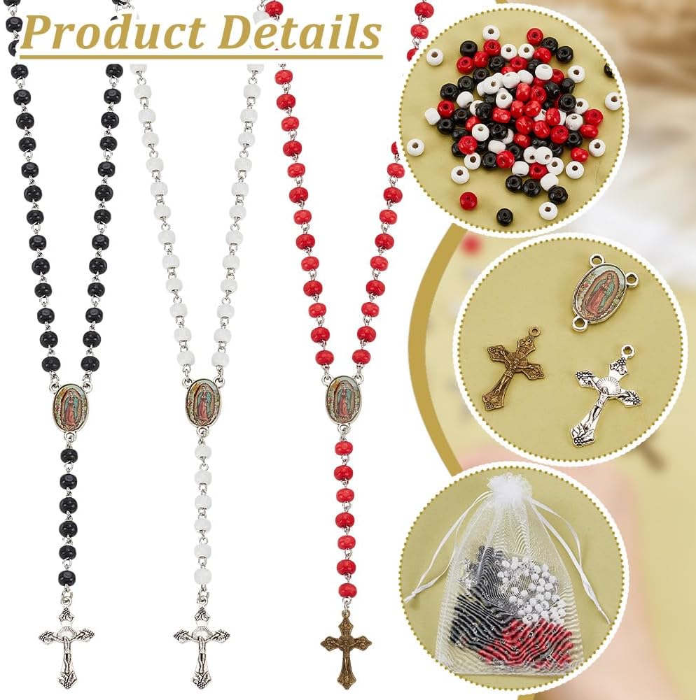 PH PandaHall 1160pcs Wooden Bead Rosary Necklace Making Kit First Communion Prayer Making Set Round Wood Beads Cross Charms Pendants for Easter Baptism Favors Necklace Bracelet Earrings Making - Image 4
