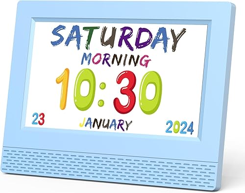 Kids Digital Alarm Clock Colorful, 7" Large LED Time Display Children's Sleep Trainer, Eye-Caring Digital Clock for Girls Boys Bedrooms Bedside, 17