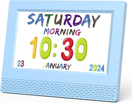 Kids Digital Alarm Clock Colorful, 7" Large LED Time Display Childrens Sleep Trainer, Eye-Caring Digital Clock for Girls Boys Bedrooms Bedside, 17 Alarm Clock Settings Easy to Use Kids Birthday Gift