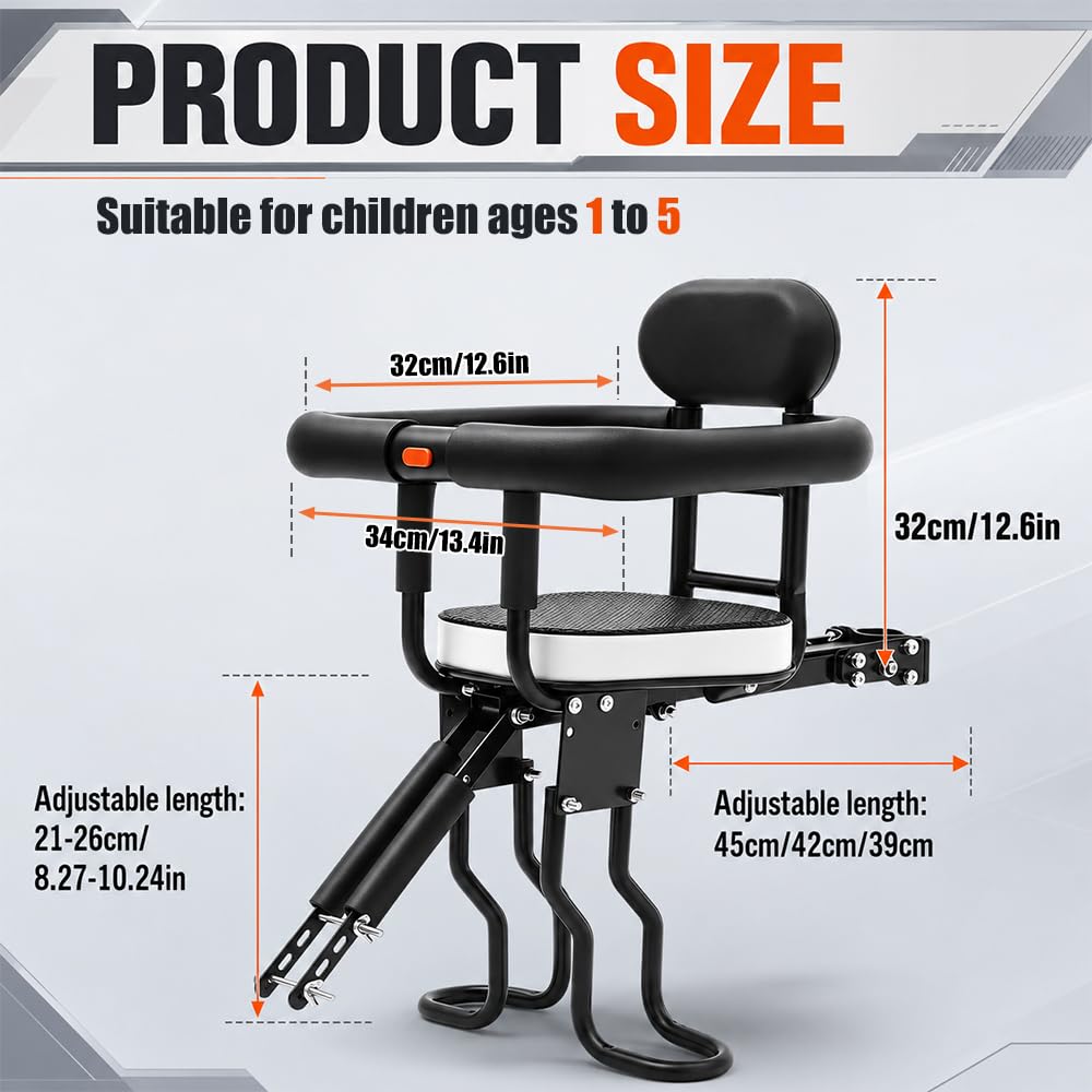 Siège de vélo avant réglable pour enfants de 1 à 5 ans, sièges de vélo pour tout-petits avec garde-corps amovible et pédales pour vélos adultes