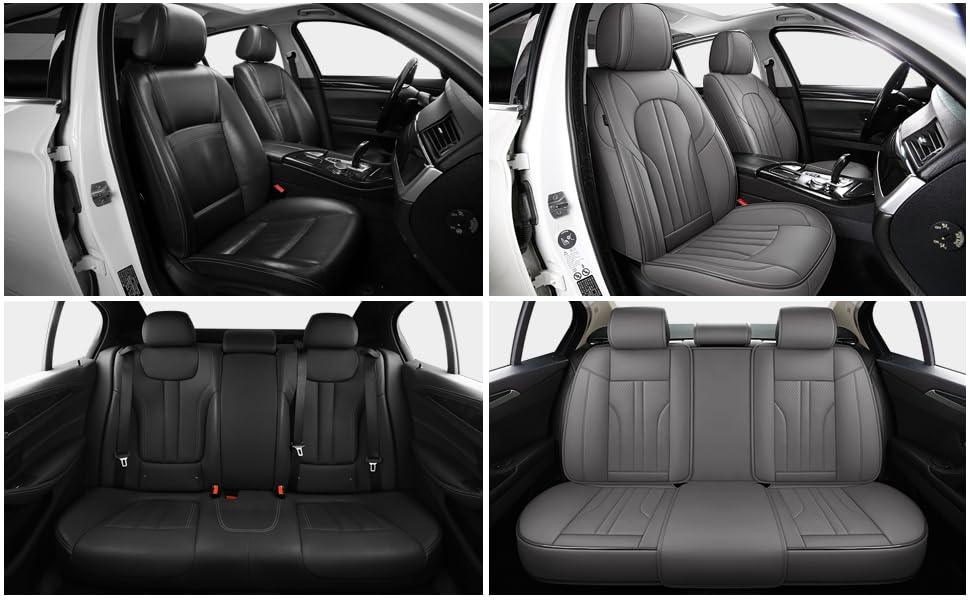 Image of MINGBRON Car Seat Covers Full Set, 5 Seats Comfortable Faux Leather Seat Covers for Cars, Waterproof Automotive Seat Covers, Luxury Universal Fit Seat Covers for SUV, Sedans, Pick-up Trucks (Gray)