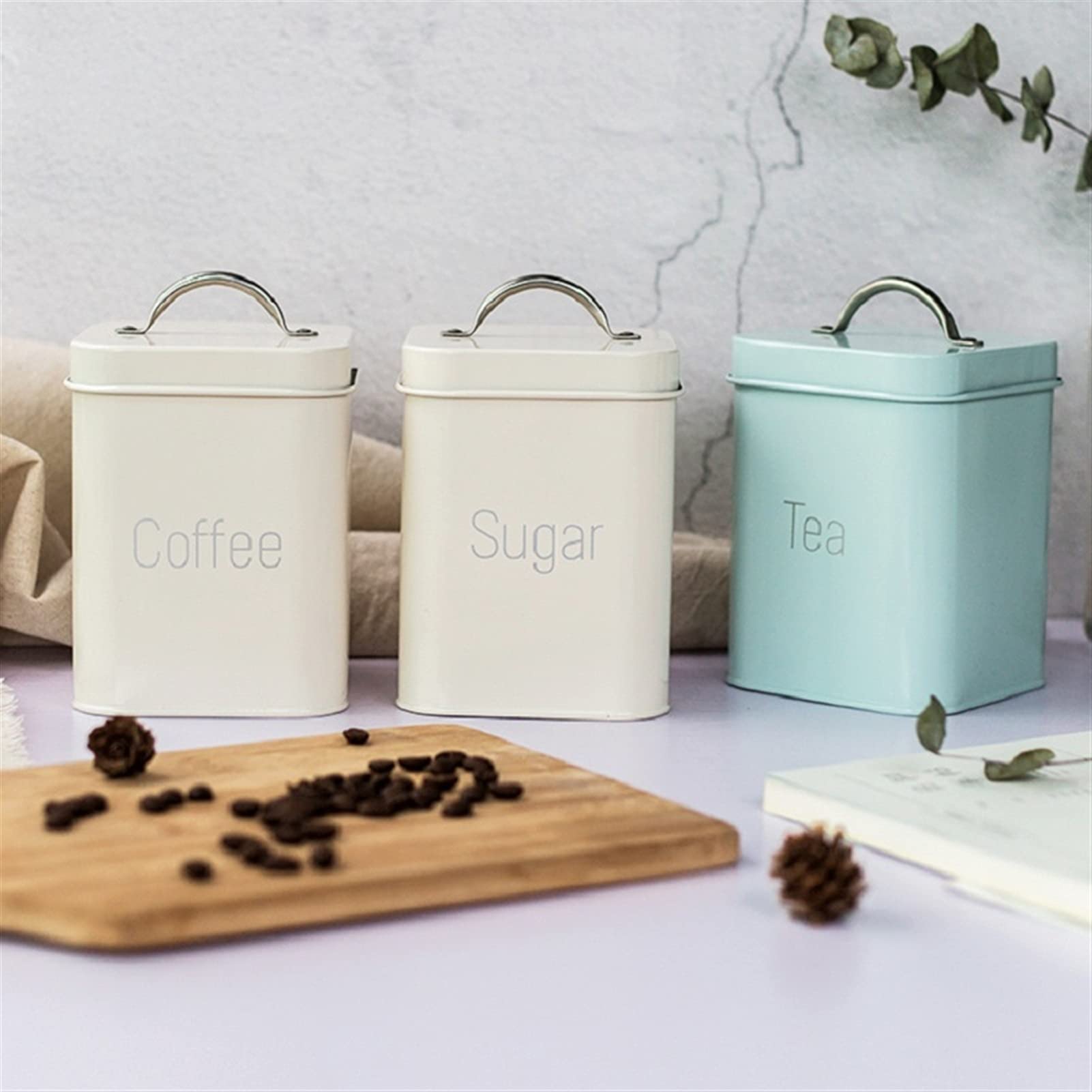 Kaffeedosen 3 stücke 10.6 * 10.6 * 14 cm weiße Blaue quadratische jar Kaffee Topf Tee Caddy Zucker aufbewahrungsbox Kaffeedose Luftdicht (Color : Blue)