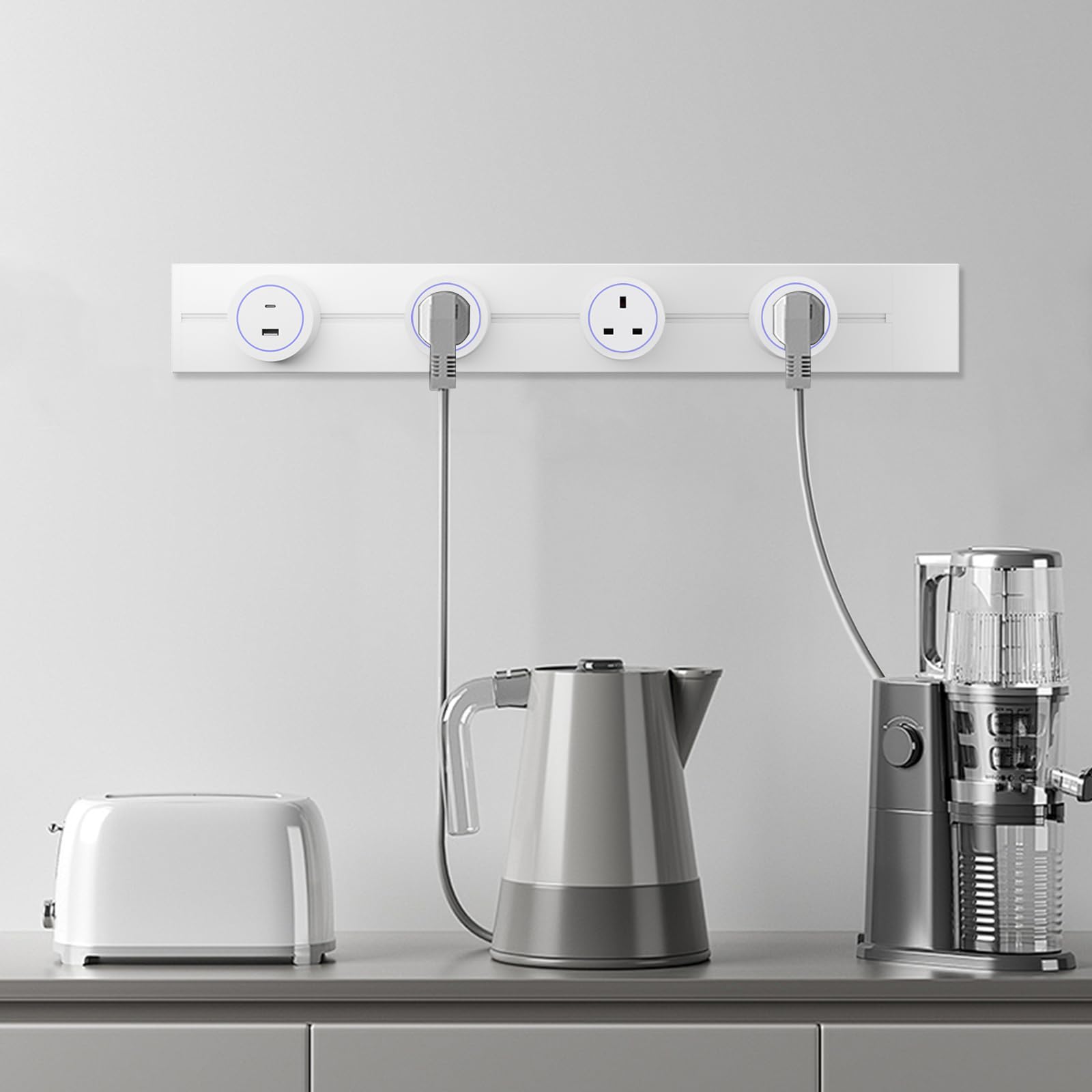 CNBINGO Presa elettrica da parete, 60 cm, per cucina, ufficio, casa, bianco | Presa per pista per montaggio a parete, capacità 8000W, lega di alluminio, presa standard UK, presa elettrica con porta USB