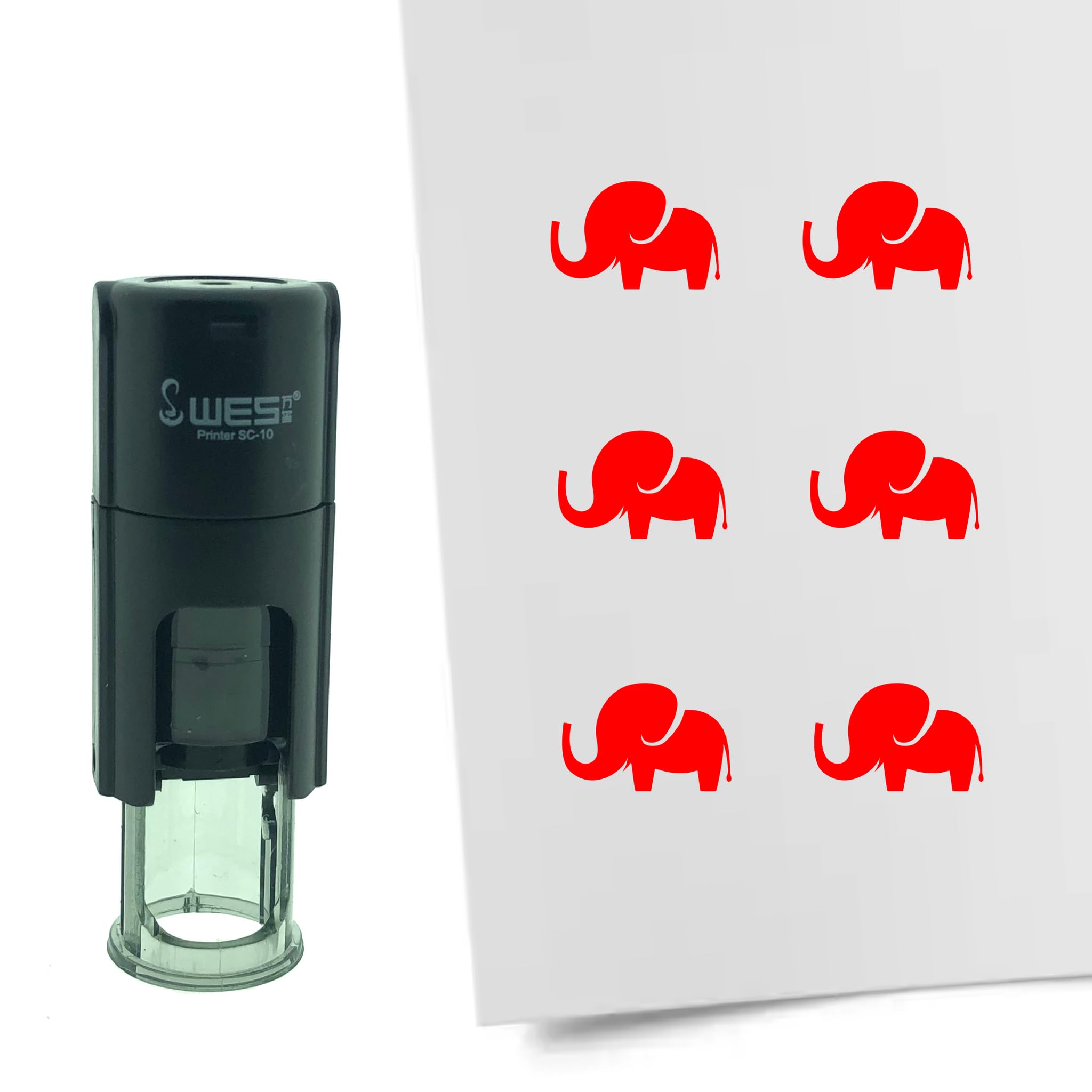 Combicraft Stamp Elephant 10mm Round - Red Ink - Internal refillable Stamp Cushion - Handy for Savings Cards, Bullet journals or Other Creative Projects