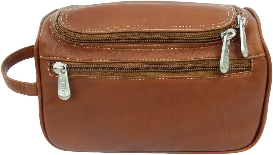 Piel Leather U-Zip Toiletry Kit, Saddle, One Size