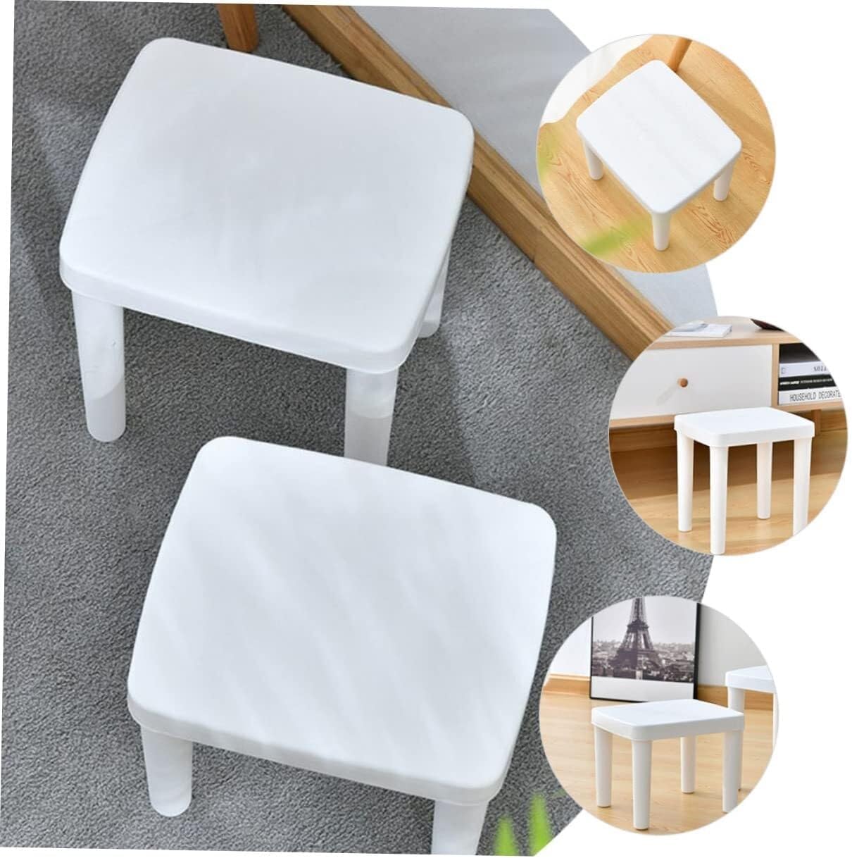 Step Ladder Step-Stool Lightweight for Kitchen-Bath Skid-Resistant Plastic Shoe Changing Stool Small Square Footstool for Home（White） stepstool(22cm*27cm*21cm)