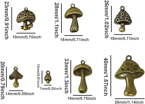 Miniatura 2 de Honbay 42 dijes de aleación de hongos, bonitos hallazgos de joyería para aretes, collares, pulseras, llaveros y manualidades (7 estilos), aleación