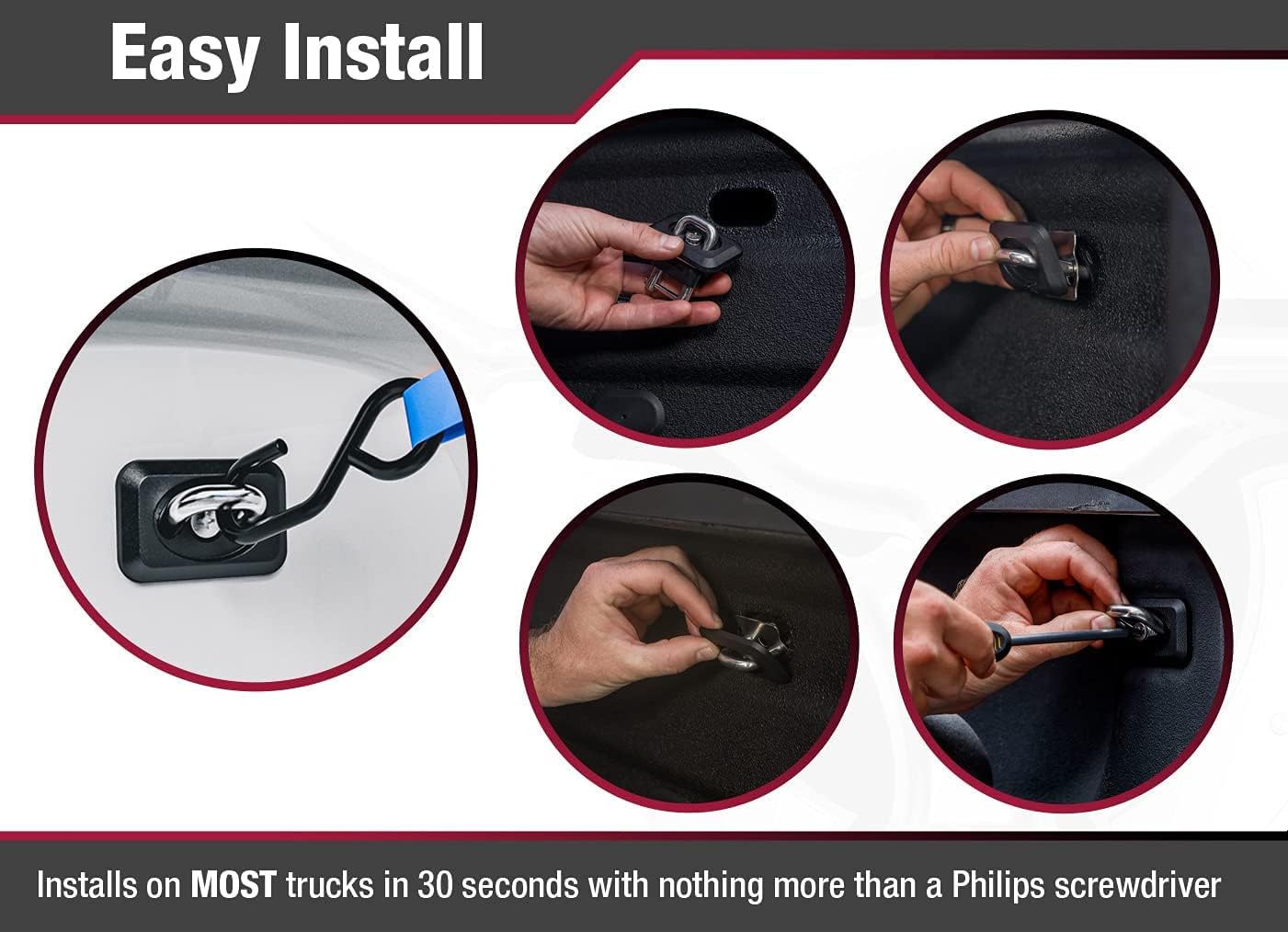 Bull Ring Inner Bed Retractable Truck Bed Tie Down Anchors for 2007+ Chevy Silverado & GMC Sierra, 2015+ Chevy Colorado & GMC Canyon (3 Pairs)