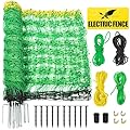 Electric Fence Netting, 49.6" H x 164'L Electric Anti-Predator Poultry Fence, PE Net Fencing Kit with 14 Posts Double Spiked, Movable Livestock Nets for Sheep, Hogs, Cattle and Other Big Poultry
