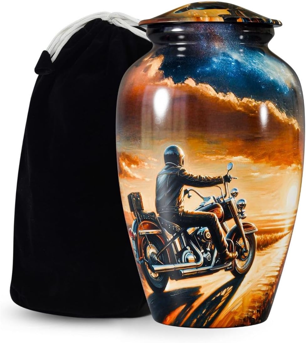 Urn for Ashes Adult Male Keepsake Urn for Human Ashes Memorial Cremation Urns – Small Design Mini Urns with Ashes Holder (Large, Biker)