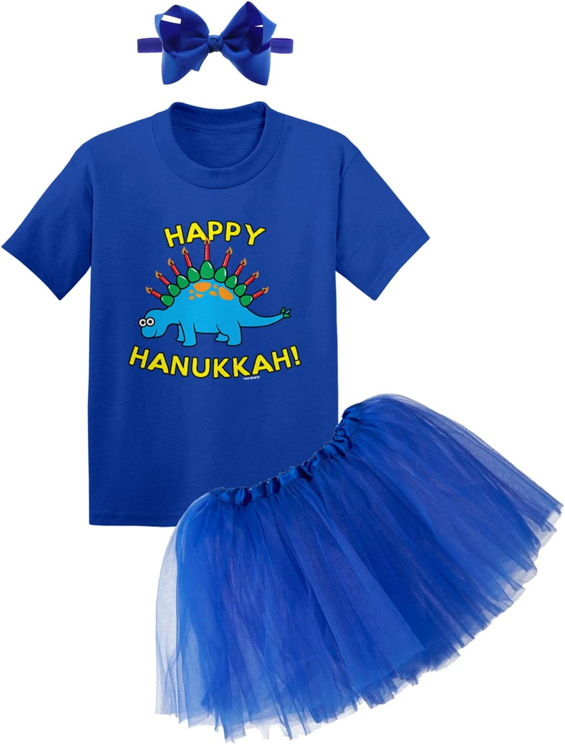 Happy Hanukkah - Dinosaur Menorah Lights Baby Bodysuit + Tutu Skirt + Bow Headband Set