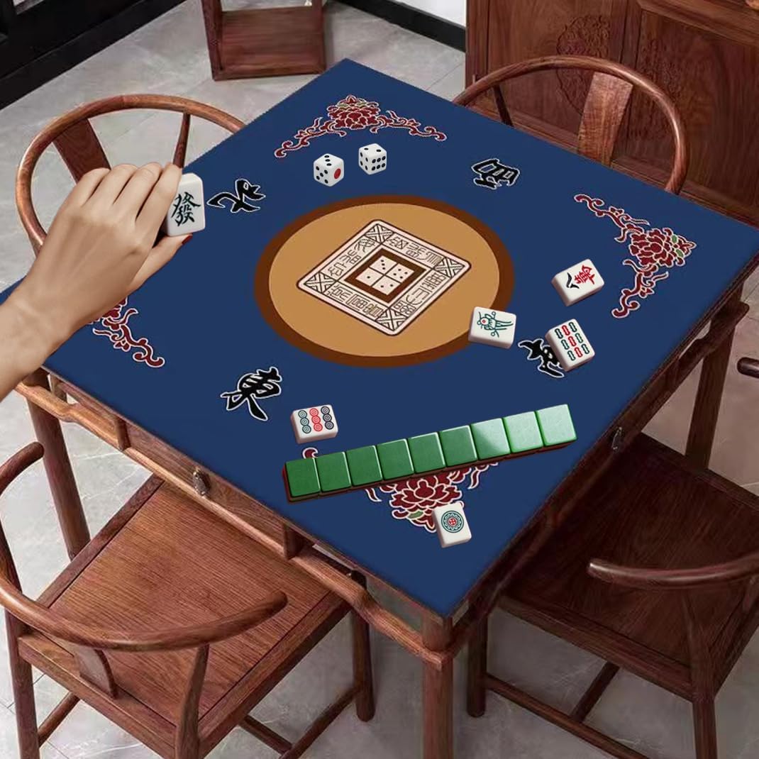 Mahjong Table Mat, Anti Slip Noise Reduction Table Cover for Mahjong Wear-Resistant Board Game Mat Mahjong Table Mat for Poker, Card Games 31.5 x 31.5 in Blue, standard
