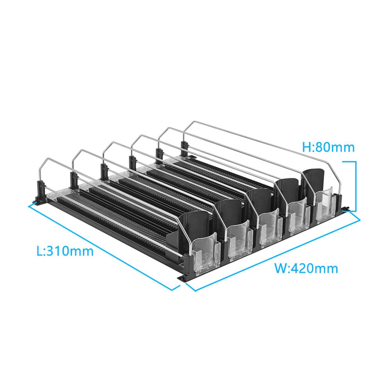 Organizador de Bebidas para Refrigerador, Dispensador de Latas Apilable, de Gran Capacidad, con Mecanismo Automático de Empuje para Estantes, 5 Filas Negro, Individual