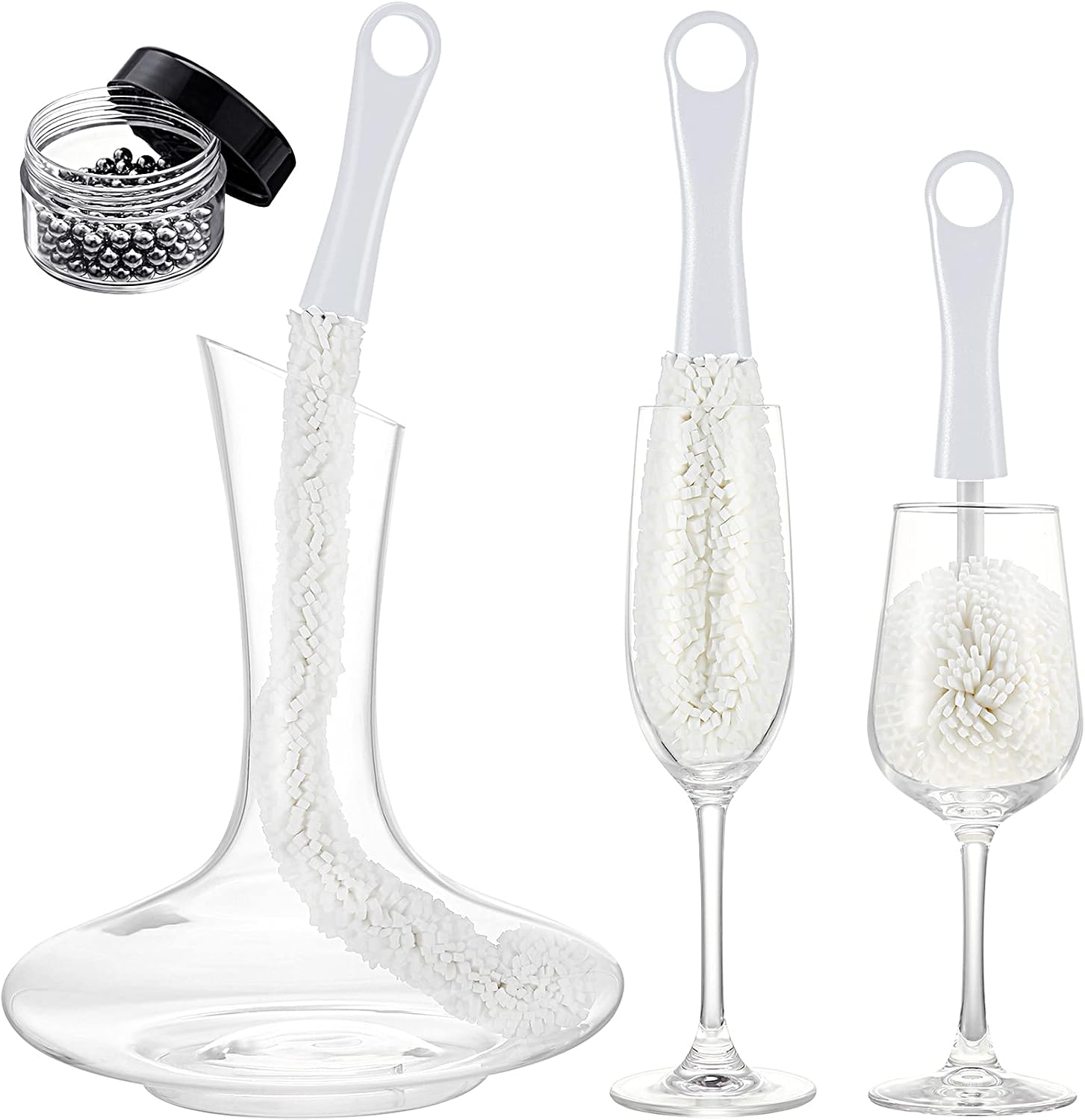 Boao 3 Pcs Wine Decanter Cleaning Brush with Stainless Steel Cleaning Balls