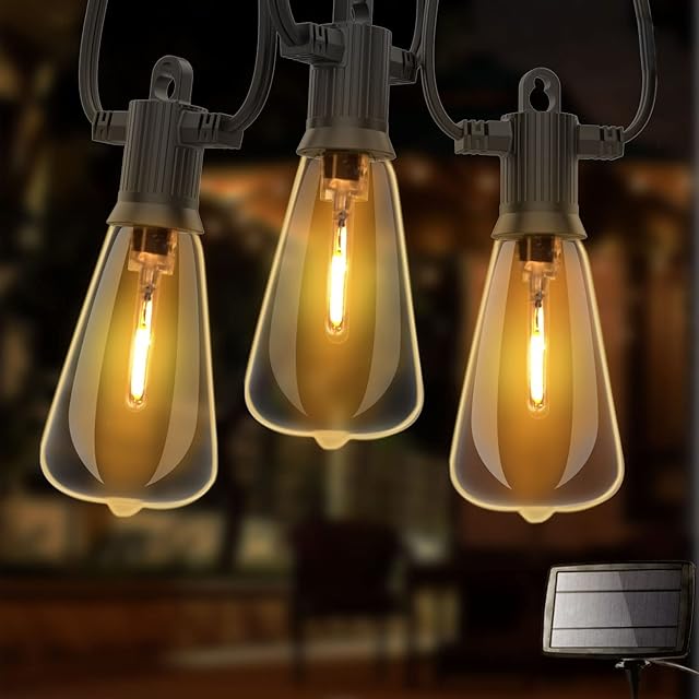 ZOTOYI Solar Festoon Lights Outdoor, 50FT Solar String Lights Garden Waterproof with 24+2pcs LED Plastic Vintage Bulbs, 4 Lighting Modes, Outside String Lights for Backyard Terrace Party