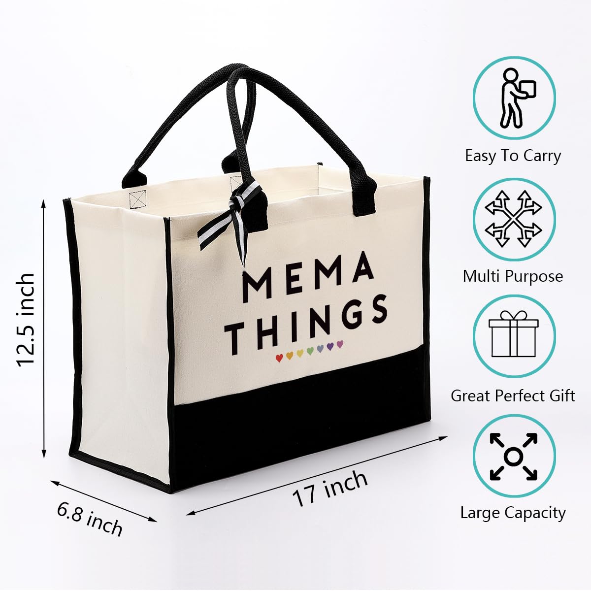 Mema Things Canvas Bag Gift, Mema Gift, Cotton Canvas Tote Bag, Utility Tote Shopping Bag Grocery Bags, Mema Canvas Beach Bag, Novelty Birthday Gift for Women, Mother's Day Gift for Mema Her Grandma