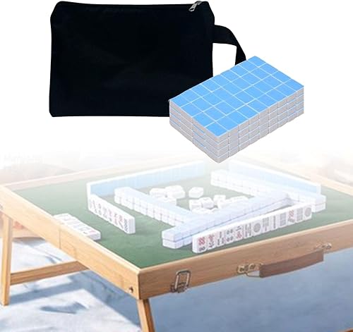 Miniatura 4 de MYCENSE Mahjong de 144 azulejos, mini juego de mahjong, juego de mahjong chino profesional, mini mahjong de viaje para viajes, azul