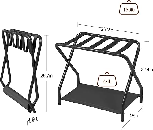 Miniatura 5 de AMHANCIBLE Luggage Rack, Set of 2, Foldable Suitcase Stands for Guest Room, Metal Luggage Holder with Storage Shelf for Bedroom, Hotel, Easy