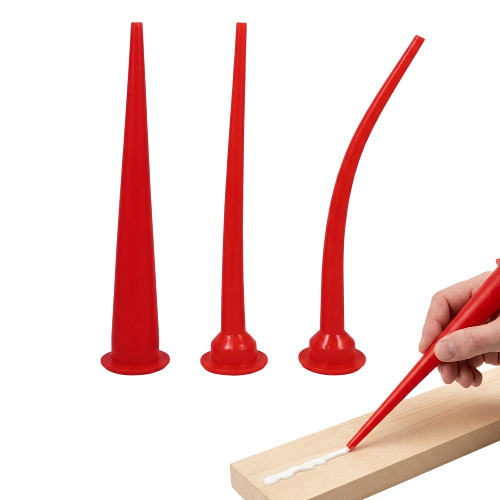3PCS Extra Long Silicone Nozzles, Caulking Nozzle Tips Extension Tube, Traight and Bent Caulking Nozzle Tips Long, Caulk Finishing Tool for Windows, Doors and Bathrooms (Red)