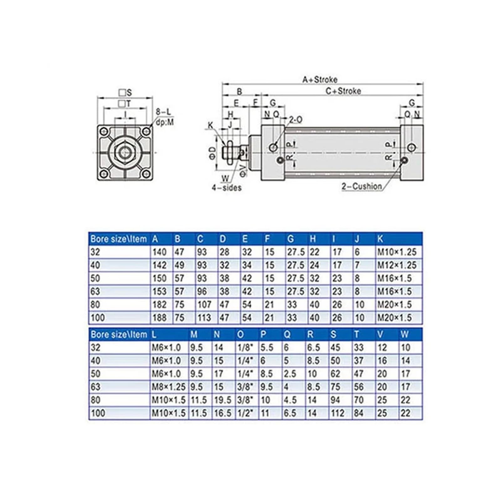 Cilindro estándar doble acción aleación aluminio industrial | Serie SC, 0,1-0,9 MPa, 1,35 MPa máx., componente de accionamiento lineal de carrera larga(Stroke 125mm,BORE 63mm)