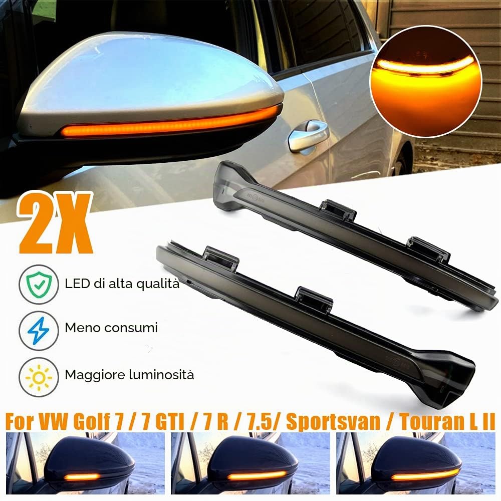 2 pezzi luci LED per indicatori di direzione dinamici per specchietto laterale, indicatori di direzione sequenziali, Compatibile con V-W Golf 7 Jet-ta MK7 VII GTI R MK7 Golf 7.5 Tou-ran