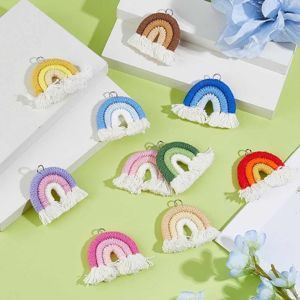 DICOSMETIC 20 pezzi 10 colori piccoli macramè arcobaleno, ciondolo fatto a mano in policotone, colorato boho, per realizzare portachiavi