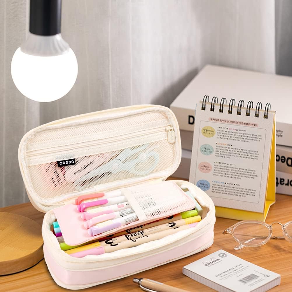 PRANIJ Bonito estuche estético de gran capacidad expandible con cremallera, portátil, para oficina, papelería, organizador de escritorio para colegio, collage, niños, niñas, adultos, mujeres y hombres