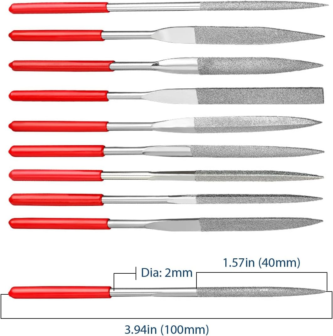 10 Pcs Mini Diamond Needle File Set, 2 × 100mm Small Metal Riffler Files Jewelry Files for Glass, Wood, Stone, Plastic, Jewelry & DIY