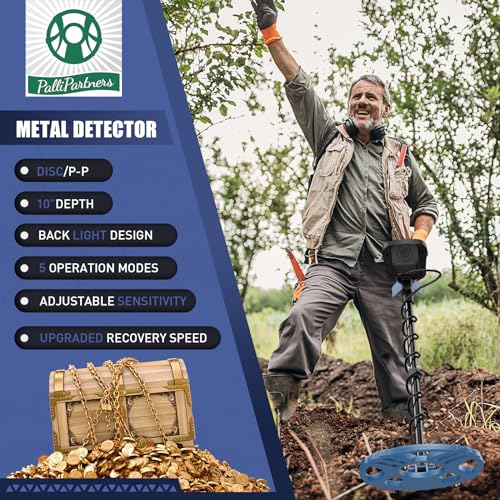 Image of PalliPartners Metal Detector for Adults Waterproof-Professional Higher Accuracy Gold Detector with LCD Display,5 Mode,Advanced DSP Chip 12 inch Coil(Blue)