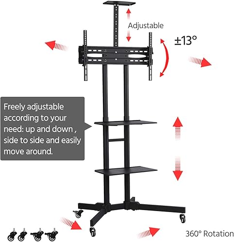 Miniatura 2 de Yaheetech Soporte de TV móvil ajustable para carrito de TV rodante, universal, se adapta a 32 a 75 pulgadas para pantalla plana de plasma LED LCD
