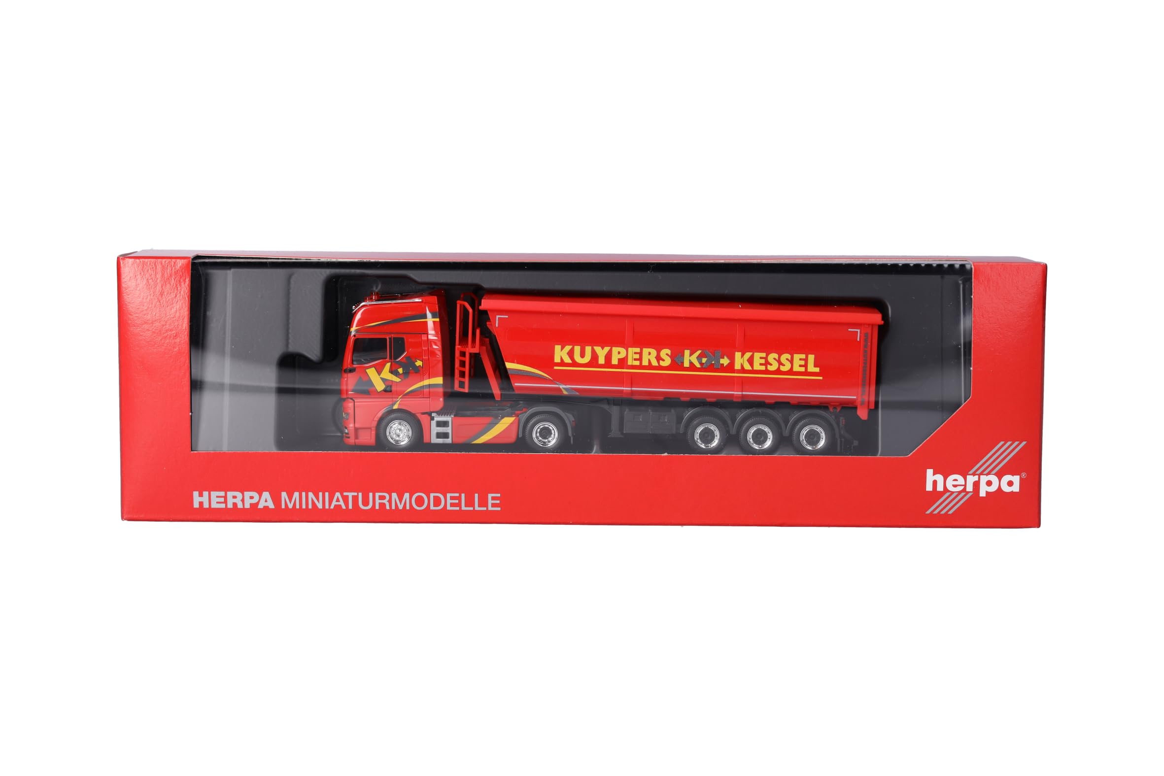 Herpa Model Ciężarówki MAN TGX GX z naczepą do transportu stali "Kuypers", miniatura w skali 1:87, przedmiot kolekcjonerski, wyprodukowany w Niemczech, model z plastiku