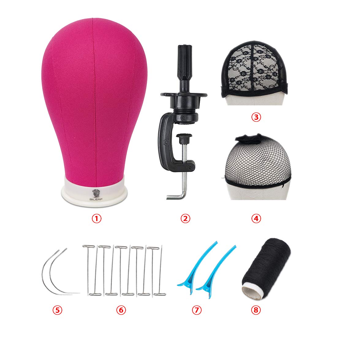 24 Inch Poly Canvas Block Wig Mannequin Head With Stand Pink Styling Manikin Head Set Display Canvas Wig Head with Mount Holes(Rosy Head)