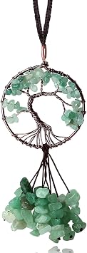 MAIBAOTA Crystal Hanging Ornament Round Green Aventurine Decor Tree of Life Spiritual Room Wall Decor Cute Car Rear View Mirror Hanging Accessories for Women