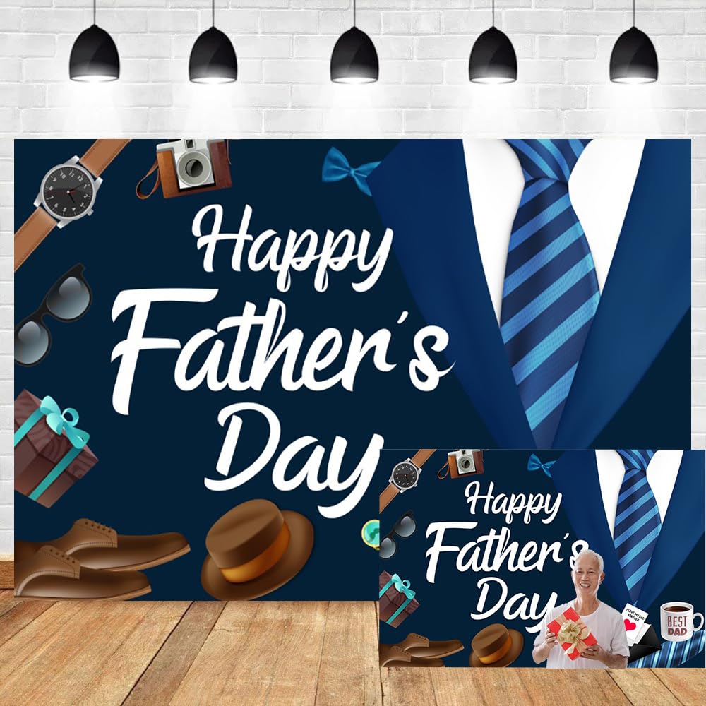 OERJU Happy Father's Day Backdrop Fathers Day Photography Background I Iove Dad Best Dad Ever Fathers Day Party Decorations Banner Suit Tie Thanks Dad