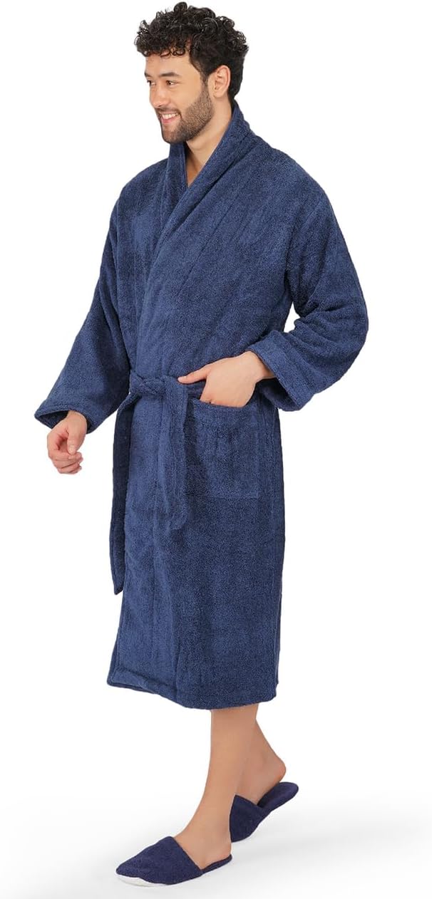Buy Superior Men's Terry Towel Cotton Bathrobe (Navy Blue, Full) Online