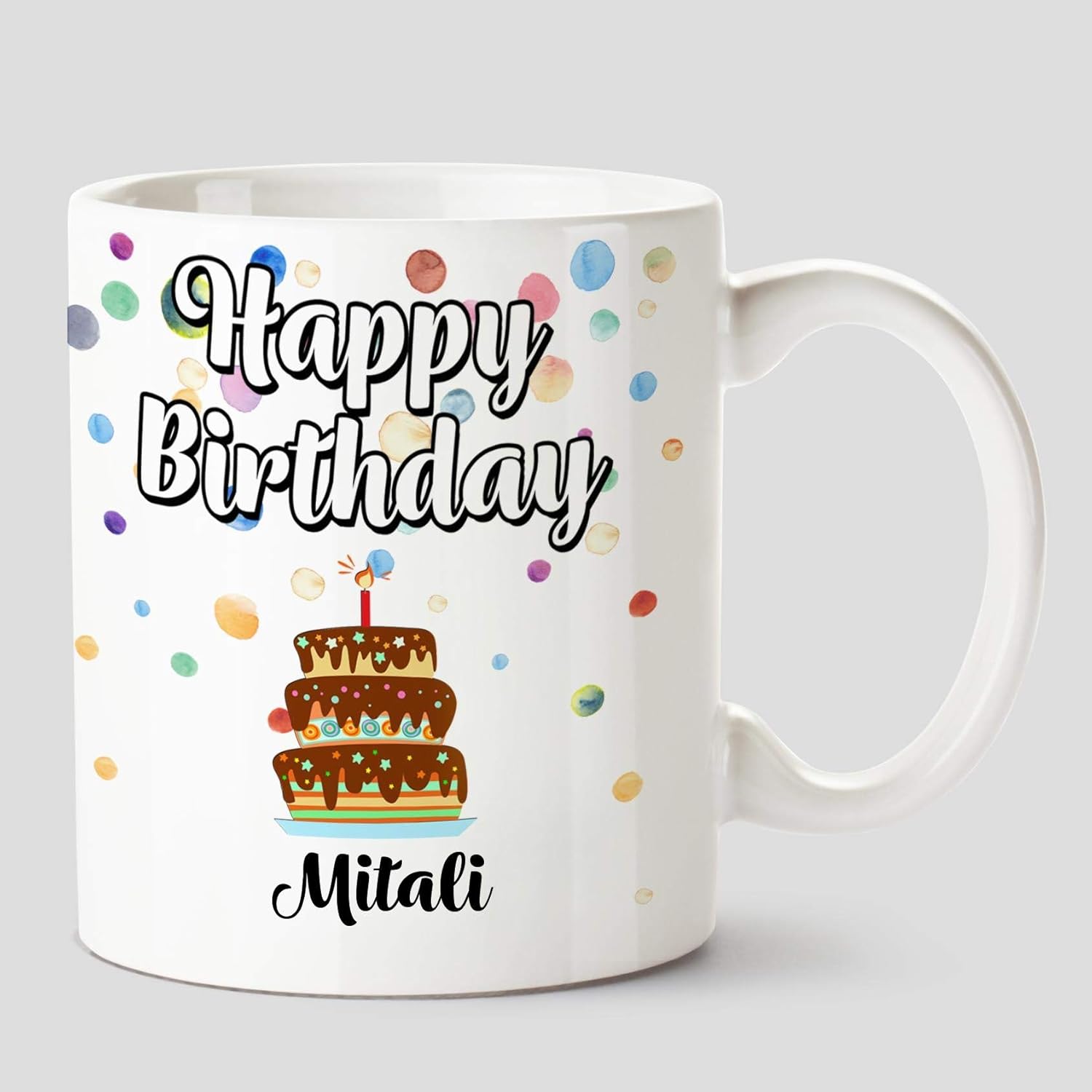 Huppme Happy Birthday Mitali Name Ceramic White Coffee Mug - 330 ml