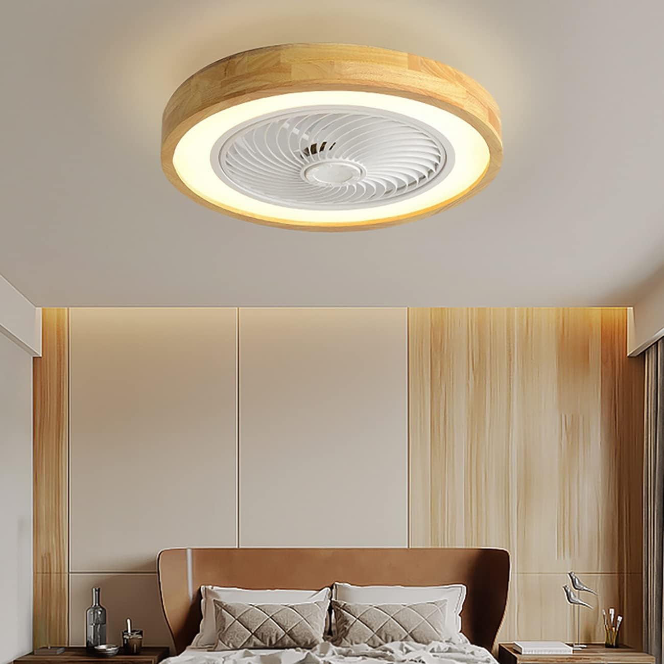 Deckenventilator mit Lampe & Fernbedienung - Holzdesign, leise, dimmbar, Reversible Luftrichtung - 72W für Schlafzimmer, Wohnzimmer, Esszimmer