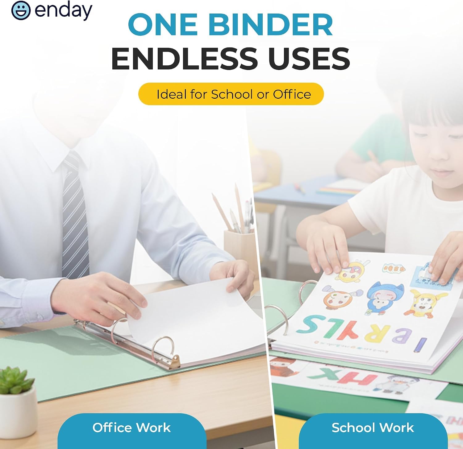 Enday Lot de 6 classeurs à 3 anneaux de 7,6 cm - Couleurs assorties - Couverture transparente et 2 poches intérieures - Pour papier format lettre 21,6 x 27,9 cm, idéal pour les fournitures scolaires