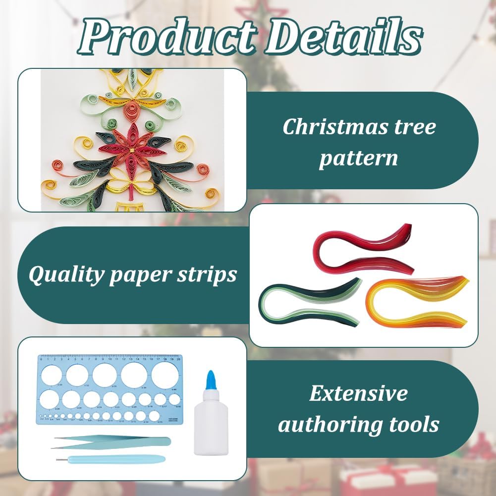 WEBEEDY 20 Sets DIY Christmas Tree Quilling Kit Handmade Christmas Tree Quilling Card with Instruction DIY Happy Christmas Congratulation Cards for Friends Families and Colleagues