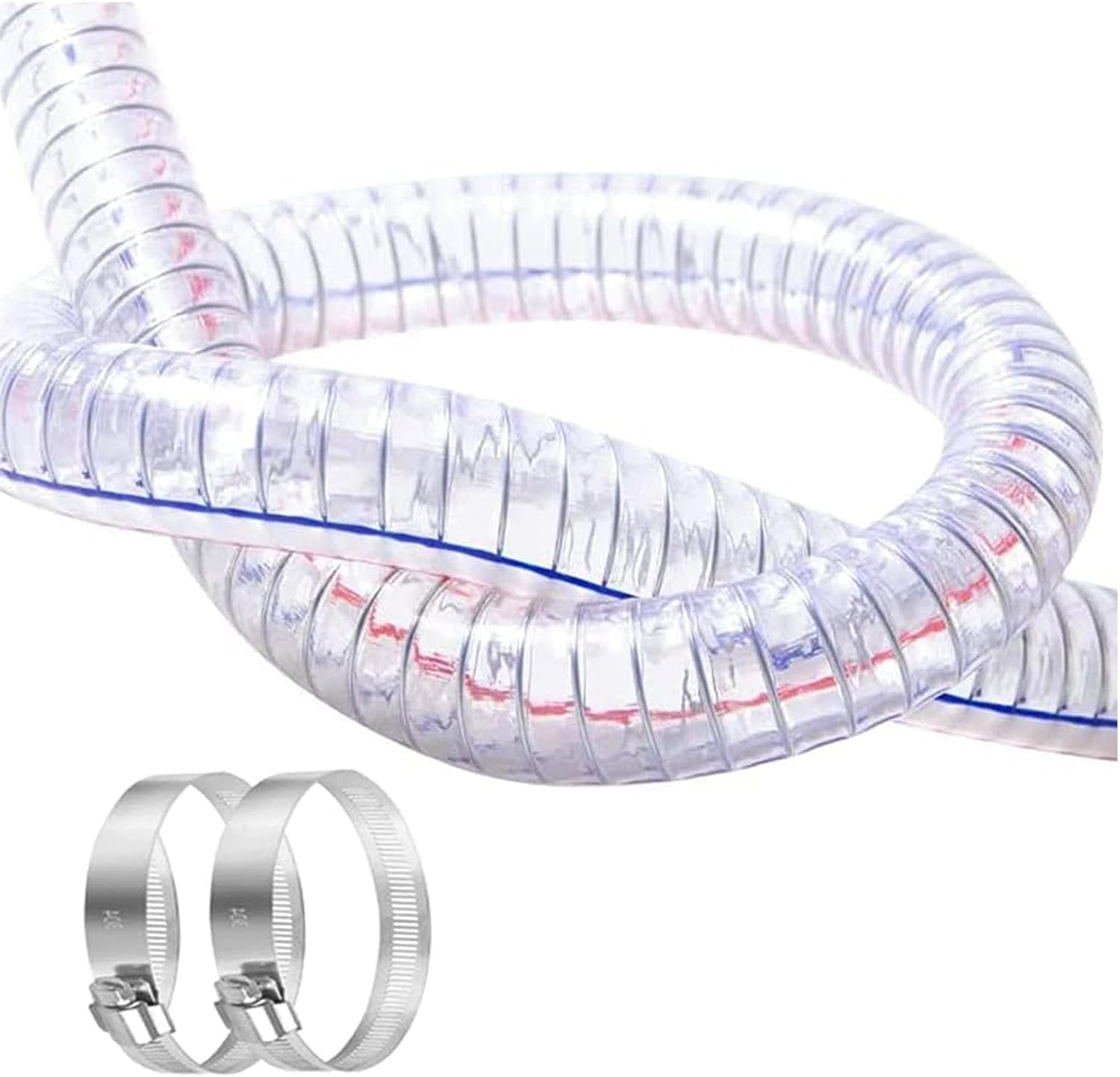 PVC tube steel wire reinforced tubing, PVC Steel Wire Helix Hose Tube Wall Thickness 3mm Length 2M with 2 Clamps Multiple Sizes(Inner Diameter 34mm)
